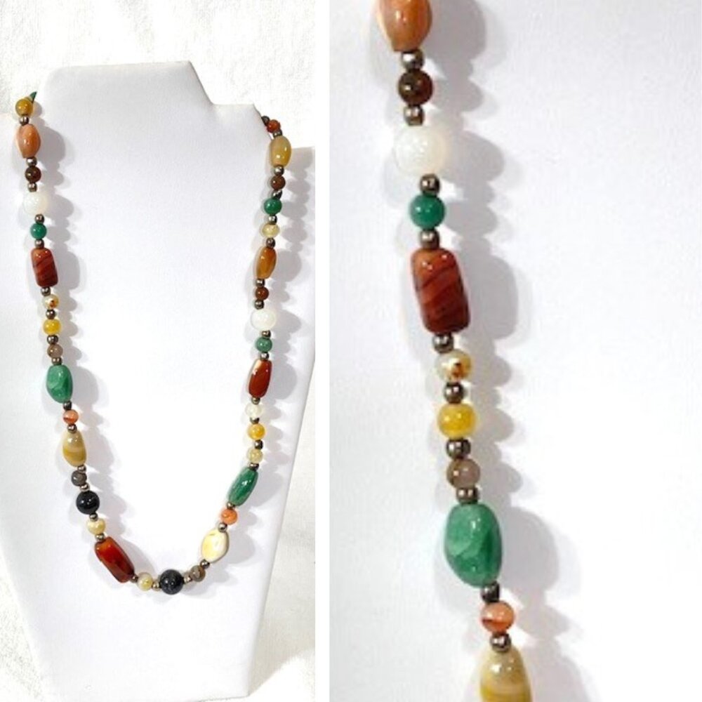 Polished natural stone necklace with screw fastener.